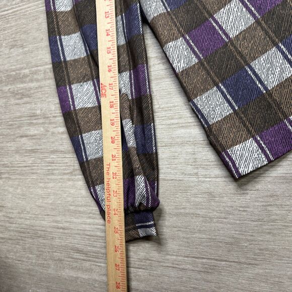 Vintage Women's Russ Petites 80s Button Up Preppy Plaid Purple M Long Sleeve - Picture 6 of 7